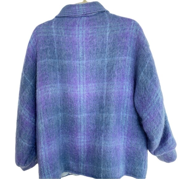 VTG Freedom Wear Irish Mohair Wool Coat Jacket Sz Medium Plaid Purple Periwinkle - Picture 5 of 16